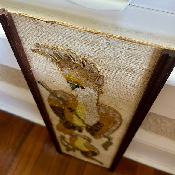 Vintage Burlap Wall Art with Birds – Mid Century Textured Wall Hanging - Picture 5 of 15